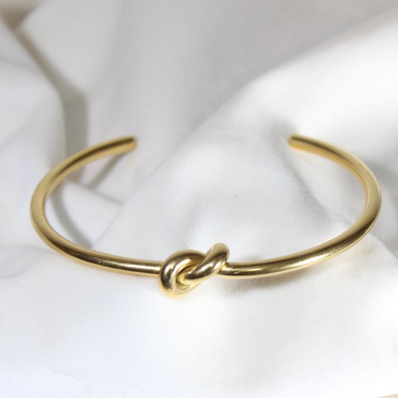 GOLD BRACELET 18k Gold Cuff Bracelet Minimalist Simple Bracelet  Knot Bracelet - Picture 3 of 9